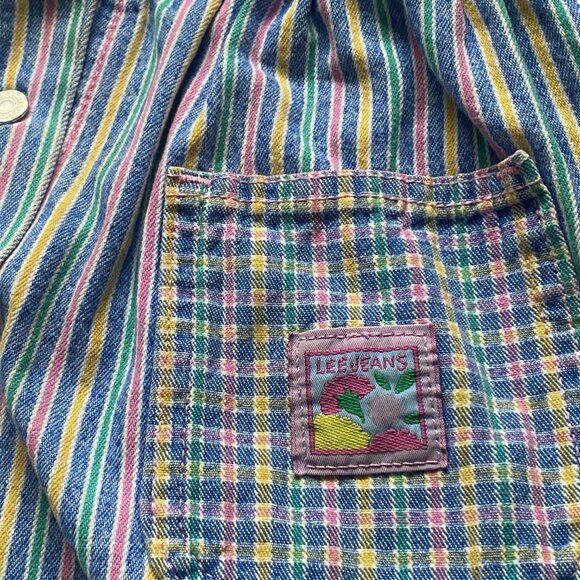 Vintage Lee Jeans Jumper Girls 6X Rainbow Denim Cottagecore Cotton Made in USA - Picture 2 of 5